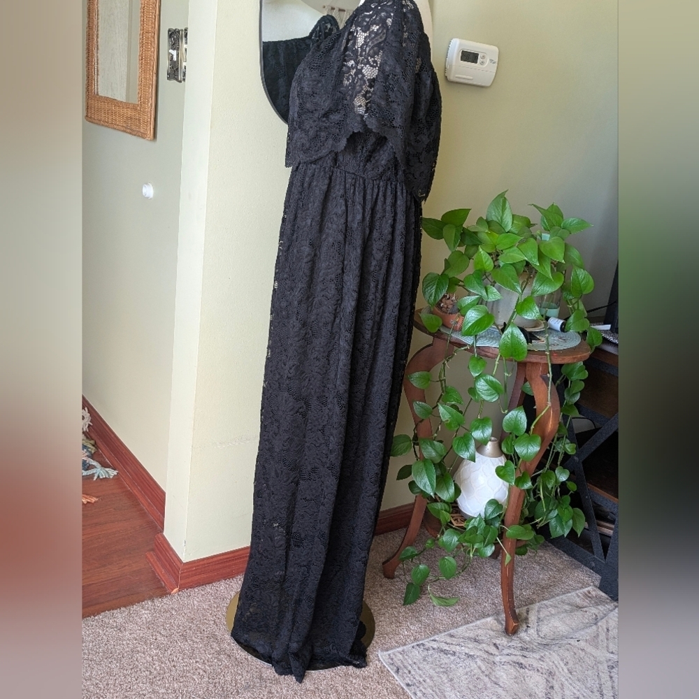 Chic Soul Women's Size 3X Off Shoulder Black Lace Fully Lined Boho Maxi Dress - Picture 6 of 13